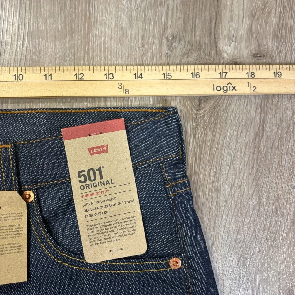 NWT Levi's 501 Shrink to Fit Jeans 34x30 Dark Wash 100% Cotton Button Fly